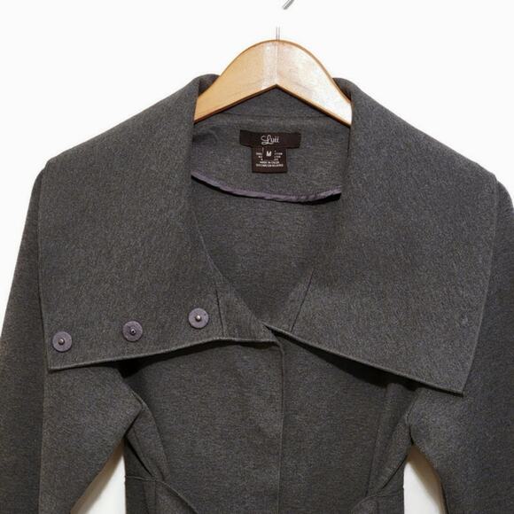Luii Gray Cotton Blend Blazer Jacket Cowl Neck Tie Waist Chic Workwear Layer M - Picture 4 of 13
